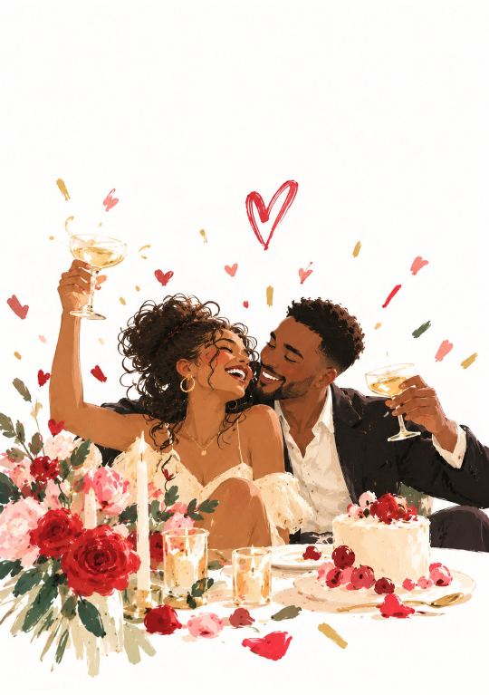 Happy anniversary, with champagne and roses