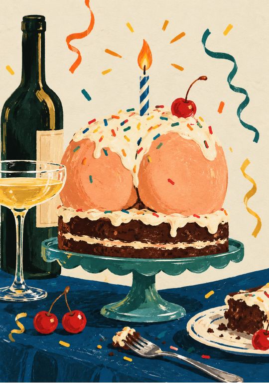 A cheeky birthday cake for Dad, and a glass of bubbles