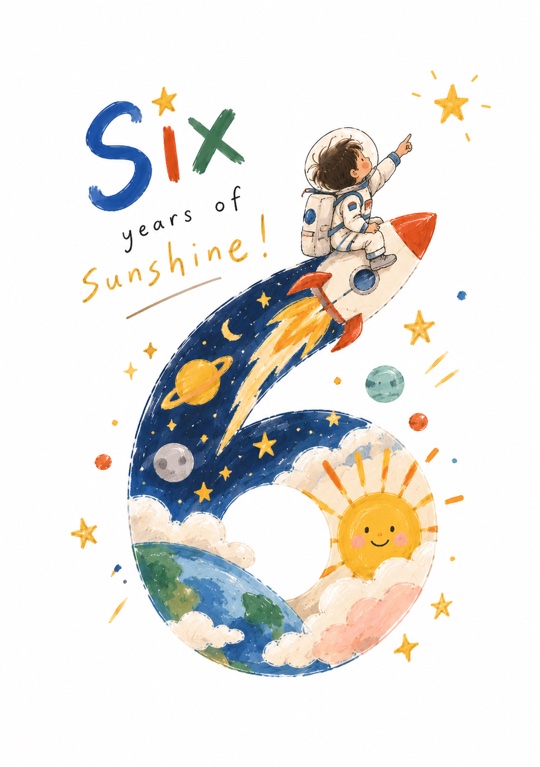 A rocket ride round a 6 full of space and sunshine for a sixth birthday